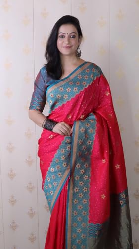 Image of SGF11 Women's Kanjivaram Pure Handloom Soft Silk Saree With Blouse Piece