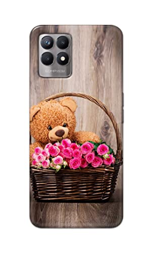 Image of PRINTFIDAA Roses and Teddy Bear in The Wicker Hard Back Cover for Realme 8i Back Cover -(P6) KAT1004