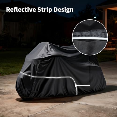 Image of Motorcycle Cover Heavy Duty 300D Waterproof for Touring Ultra | Fits for Harley Davidson Ultra Ltd, Road Glide Ltd, Honda Goldwing, BMW, Indian Motorcycle Accessories, 110 Inch Black