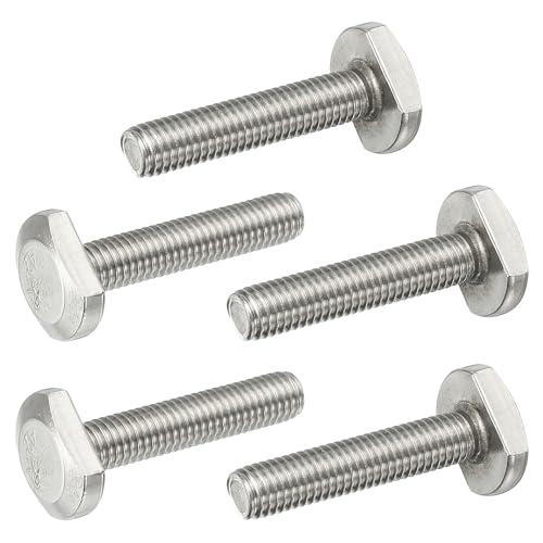 Image of PATIKIL M8 x 40 mm T Slot Bolts, 5 Pcs 304 Stainless Steel Drop-in Bolt T Shape Stud Sliding Screw Metric Thread Hammer Head Bolt for T Track, Silver