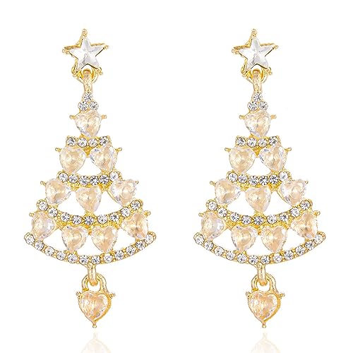 Gukasxi Boucles d'oreilles à tige en forme de sapin de Noël pour femmes, adolescentes et filles, Strass