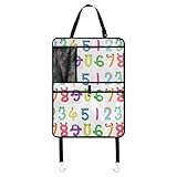 Kjovgcb 自動車用シートバックプロテクター カーキックマット 後部座席オーガナイザー タブレットカップホルダー マルチポケット収納 アクセサリー用 モンスターの数字 カラフル 白地に