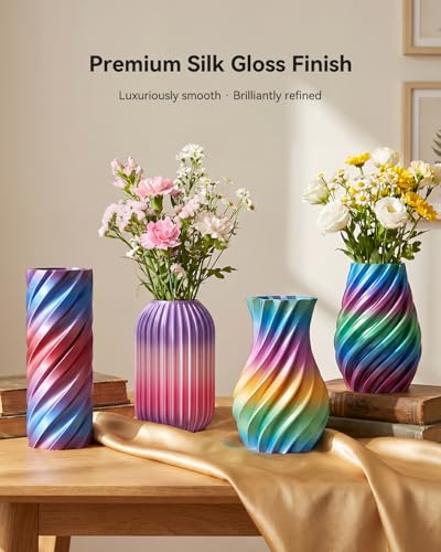 Image of SUNLU Silk Rainbow PLA Filament 1.75mm, Multicolor Gradient 3D Printer Filament, Smooth Shiny Finish,Color Transition Every 8 Meters,1kg Reusable Spool, LightGreen-Orange-LightPink-Yellow, Rainbow 05