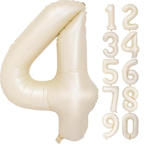 Image of Number Balloons for Birthday Decorations - 40 Inch Large Party Balloons 4, Cream Foil Number Balloons for Boys Girls, Balloons for Party Supplies