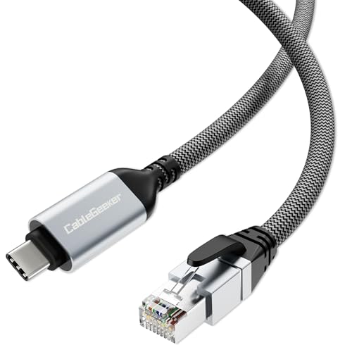 CableGeeker Ethernet to USB-C Cable, 6FT Gigabit Braided Nylon LAN Internet Cable, 1000Mbps High Speed USB C to RJ45 Adapter for Laptop, Tablet, PC, Phone, Router