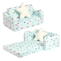 BestRoyal Extra Wide Seating Toddler Couch, 2-in-1 Convertible Toddler Chair to Lounger with Star Pillow