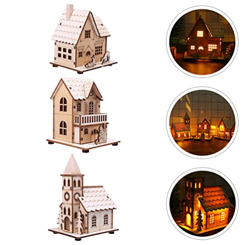 Nuobesty M0120498BI1X9 3Pcs Christmas Wood Village Led Luminous House Xmas Style Ornaments Village Chistmas Scene Festival Wood Craft House Decors Luminous House Decors thumb #1