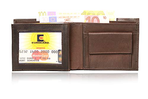 Kertz Mens Leather Wallet Genuine Leather Grained 15MM Slim RFID Safe Card Holder Purse for Men Brown Black (Brown) - Image 5
