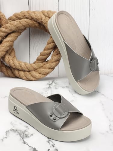 Image of Carlton London women's Flatform Comfortable Slide Sandals with Buckle