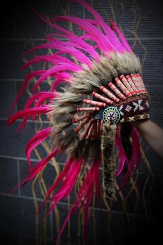 Short Pink Feather Headdress | Native American Indian Inspired