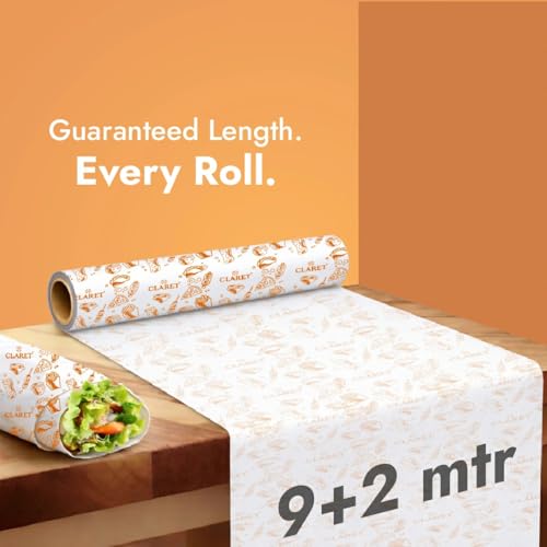 Image of Claret Oil Grease Proof Food Wrapping Paper | 9+2 Meter Roll | Eco-Friendly Non-Stick Butter Paper For Burgers Snacks Sandwiches (Pack Of 6)