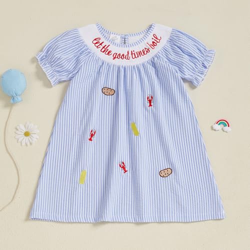Toddler Baby Girl Crawfish Outfit Smocked Dresses Crab Fish Lobster Dress Cute Little Girls Summer Clothes3