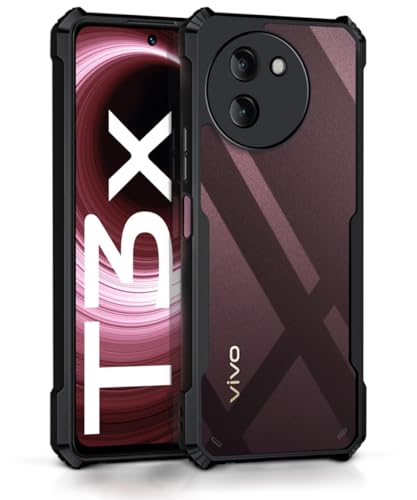 WOW IMAGINE Thermoplastic Polyurethane Shock Proof Clear Protective Back Case For Vivo T3X 5G-Airedge Technology|360 Degree Camera Protection|Transparent Hybrid Back Case Mobile Cover-Black- Best and cheap mobile covers in India