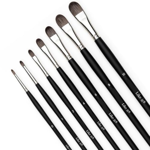 Image of Like it 7 PCS Filbert Paint Brush Set, Sizes 0 /1 /2 /4 /6 /8 /10 - Professional Artist Brushes for Watercolor, Gouache, Acrylic & Ink, Soft Synthetic Hair, Black Wooden Handles (7-Piece Set)