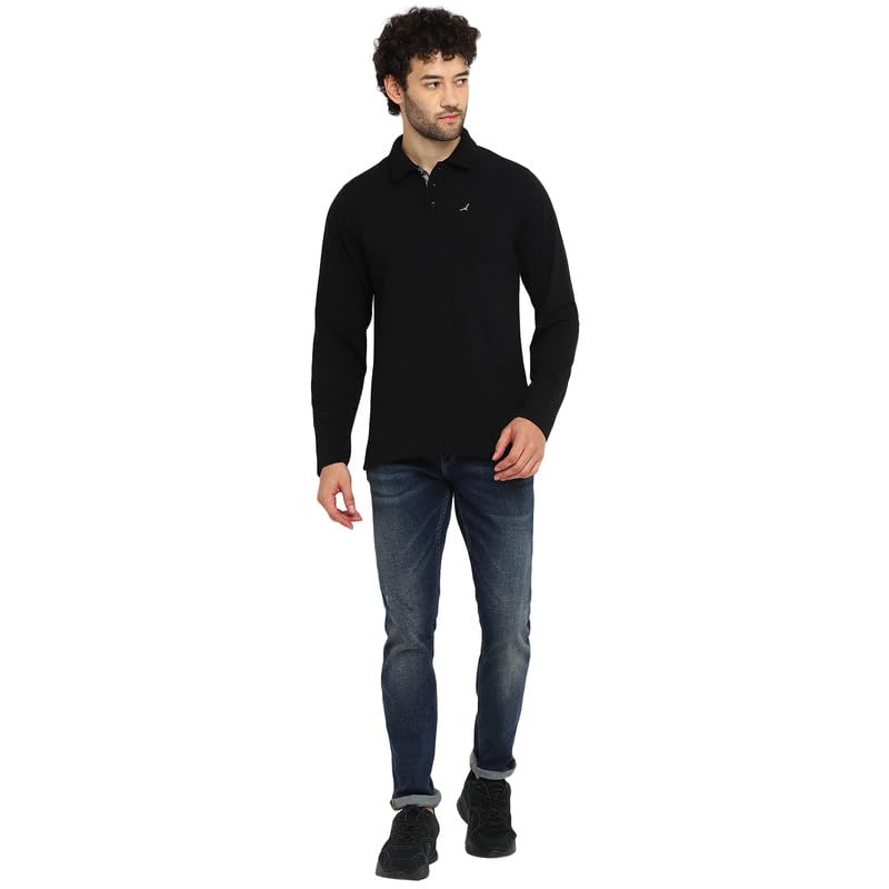 Image of AMERICAN CREW Full Sleeves Polo Collar T-Shirt with Pocket for Men