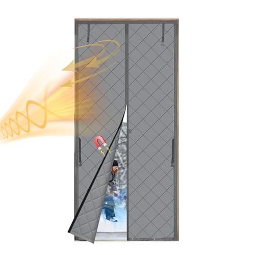 Magnetic Thermal Insulated Door Curtain, Thickened 210D Oxford Windproof Thermal Door Cover for Winter Soundproofing Front Door Curtain Gray (80 x 200 cm)