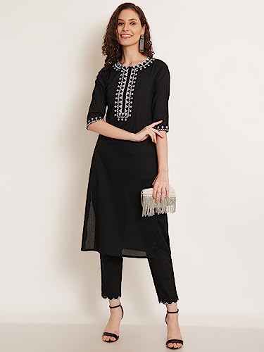 Image of Pure Cotton Embroidered Women Kurta and Pant Set