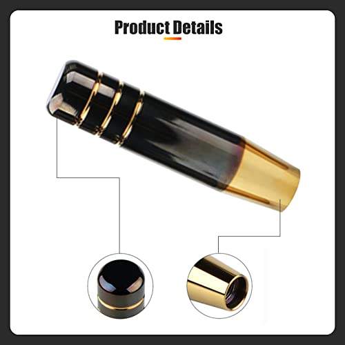 Jawmoy 1 Pc Polished Aluminum Alloy Car Gear Stick Lever Shift Knob, 5" Car Gear Long Handle Weighted Shifter Knob With 3 Threaded Adapters Fit Most Automatic Manual Vehicle (Black Gold) #TOP2