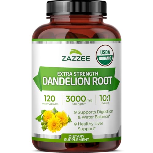 Zazzee USDA Organic Dandelion Root 10:1 Extract, 3000 mg Strength, 120 Capsules, 4 Month Supply