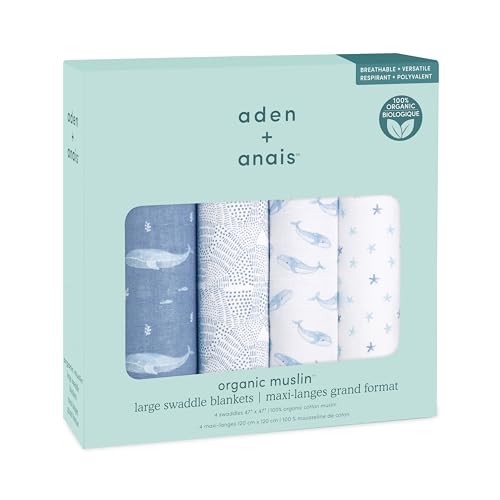 Image of aden + anais Swaddle Blanket, 100% Organic Cotton Blankets for Girls & Boys, Baby Receiving Swaddles, Ideal Newborn & Infant Swaddling Set, 4 Pack, Oceanic