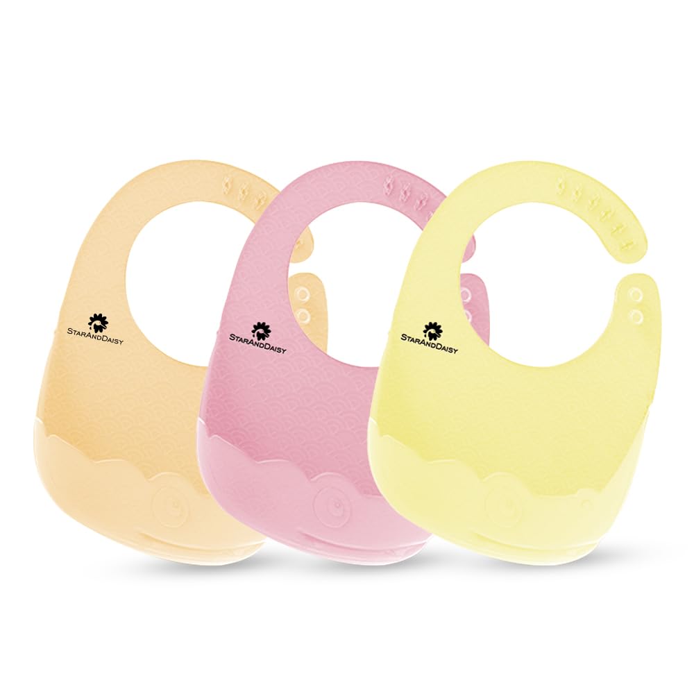StarAndDaisy Reusable Silicone Baby Bib with Adjustable Buttons for Mess-Free Feeding, Weaning, and Easy Cleaning and Waterproof. (PACK OF 3-MULTICOLOR) (B0CSK7ZX3F) Amazon Price History, Amazon Price Tracker