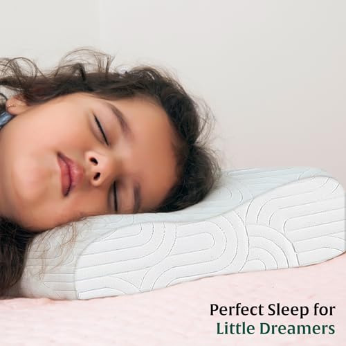 Image of The White Willow Bed Pillow for Kids-Toddler Support for 3 Years to 8 Years-Contour Memory Foam Soft Kids for Sleeping-Small Pillow-Girls & Boys-Toddler Cover-White
