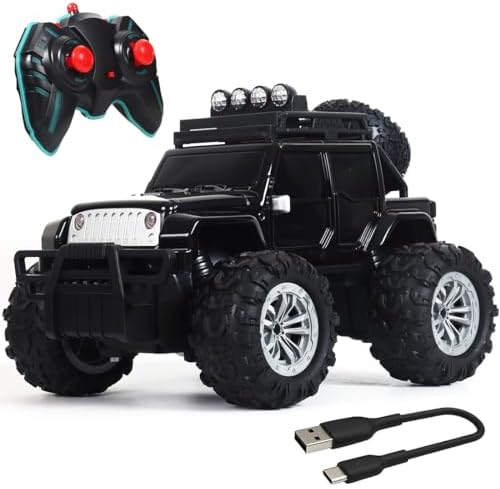 Wembley Offroad Rechargeable Remote Control Car Toy for Boys | Monster Truck RC Car with 4 Headlight Modes | Lithium Battery | C-Type Charging | Remote Car for Kids Adult | Made in India - Black