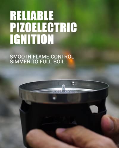 Portable Backpacking Stove Wild-Wind X0 Lightweight Camping Stove Cooking System 1 Liter Pot, One-Piece Design Camp Stove Propane For Hiking, Fishing, Hunting Emergency & Survival (Black/Orange) #TOP3