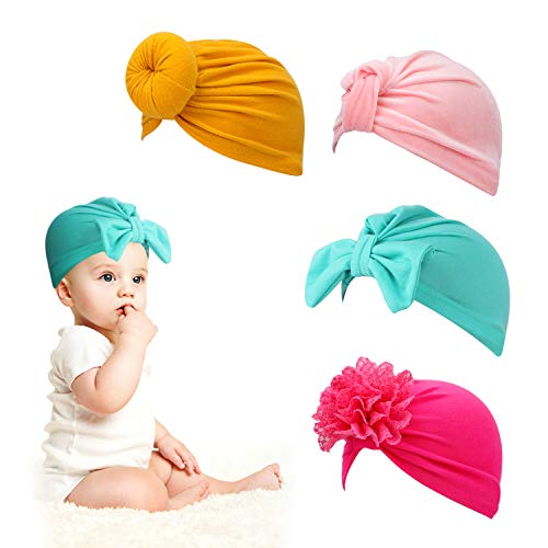 HIFOT Turbante bebé gorro 4 piezas, recién nacido Sombrero Bowknot Cabeza Accesorio Pelo niña fotografia prop