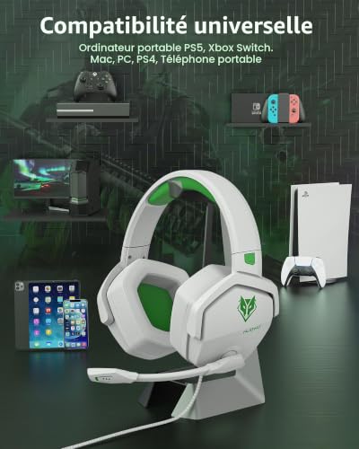 Casque Gaming NUBWO N16 Blanc et Vert avec Micro pour Console PS5 PC Xbox