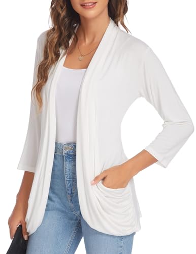 Image of DEESHA Women Casual Lightweight Cardigan 3 /4 Sleeve Draped Open Front Soft Cardigans with Pockets