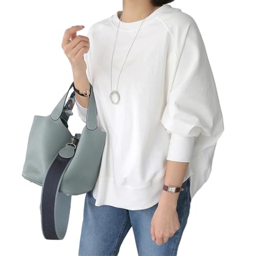 [DayaEmmoTQ] トレーナー レディース スウェット 綿 ドルマン袖 プルオーバー クルーネック 長袖 無地 トップス カジュアル ゆったり カットソー おしゃれ 大きいサイズ 体型カバー ルームウエア 通勤 オフィス お出かけ 春秋冬の画像