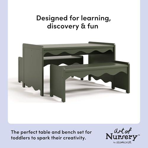 Image of Storkcraft Casablanca Montessori Indoor Kids Table & Bench Set, Olive