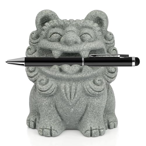 BEIZHAN Cute Pen Holder for Deask, Lion Stone Pen Stand, Chinese Feng Shui Desk Organizer, Animal Figure for Office/Study Display Decoration