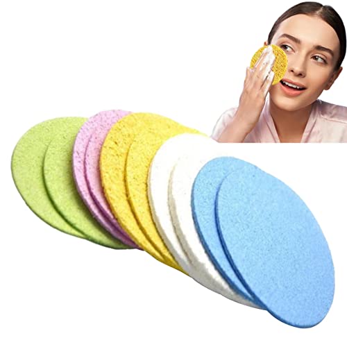 Wenmin Esponjas faciales – Exfoliante de esponja para la limpieza de la cara de pulpa de madera de algodón | 10 Recuento Desmaquillante limpiador exfoliante facial Puff para mujer