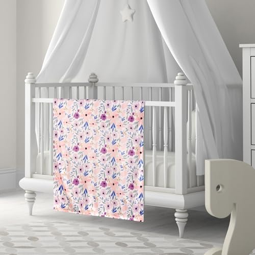 Image of Baby Plush Mink Blanket Double Layer with Dotted Backing for Baby Girl or Baby Boy (Purple and Pink Floral)