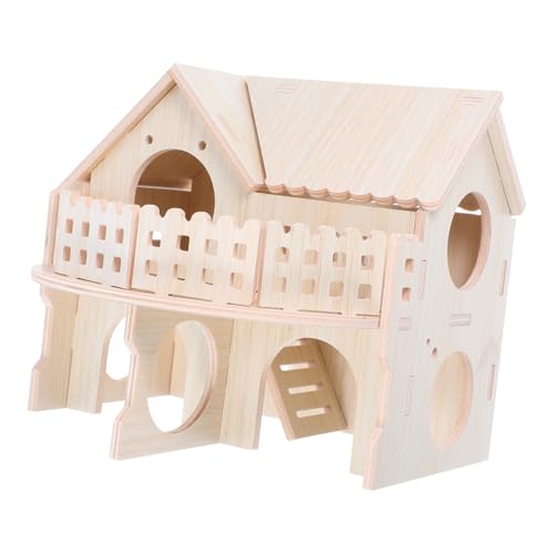 ROMISBABA ハムスターキャビン ハムスターケージの隠れ家 ハムスターの別荘 ハムスターハンモックハウス 木造の小屋 ハムスターシェルターハウス 木の鳥の家 ハムスターの木の家 木製 Khaki