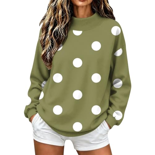 Womens Mock Neck Sweatshirt Polka Dot Loose Fit Cotton Long Sleeve Shirts - image 5