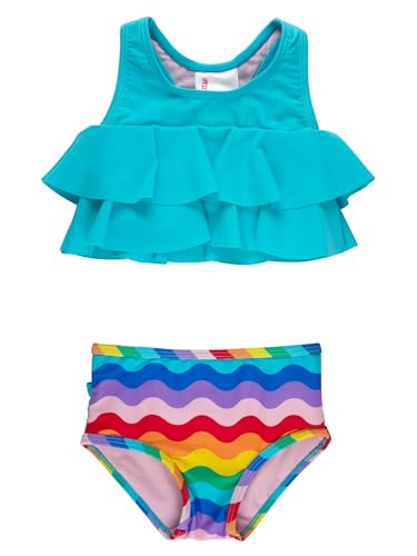 Image of RuffleButts Girls UPF50+ Sun Protection Flounce Bikini Two Piece Swimsuit