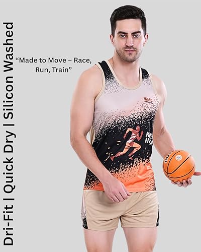 Image of Men's 100% Polyester Sublimation Printed Athletic Running Vest | Lightweight Sports Costume for Gym, Jogging & Training