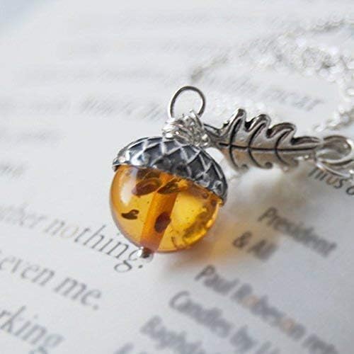 Enchanted Leaves - Orange and Silver Acorn Necklace - Fall Orange Acorn Pendant- Cute Nature Charm Necklace - Image 4
