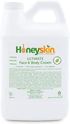 Face and Body Cream Moisturizer - Nourishing Aloe Vera - Manuka Honey for Rosacea Eczema Psoriasis Rashes Itchiness Redness - Natural Organic Cracked Skin Relief - Anti Aging - Anti Wrinkle (64 oz)