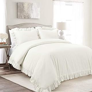 Lush Decor Reyna 3-Piece Ruffled Duvet Cover Bedding Set, California King, White