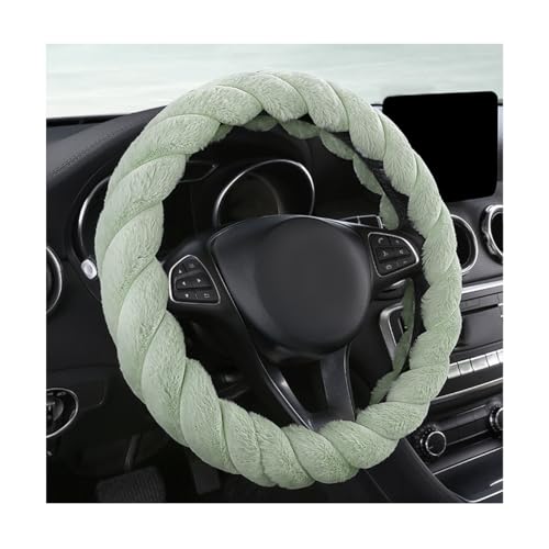 KVAEY Fluffy Car Steering Wheel Cover 15 Inches Anti-Slip Round Fuzzy Winter Steering Wheel Protector Soft Warm Plush Steering Wheel Cover for Women Girls Car Accessories (Green Round)