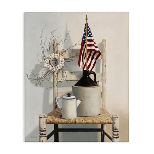 Stupell Industries 'Vintage Rustic Things American Flag Neutral Painting', Canvas Art, 16 x 20 Inches, Easy to Hang and Sturdy, Made in USA, by Cecile Baird by Stupell Industries - Used condition - US$20.74