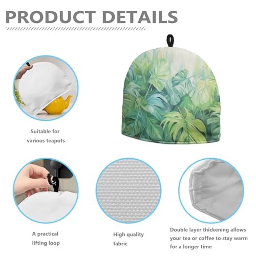 Image of Tea Pot Cover Tea Pots Cozy Insulated Tea Cozies Home Kitchen Decoration Teapot Dust Cover Warming Tea Kettle Quilt Gifts for Women Wife Mom, Green Monstera Leaf