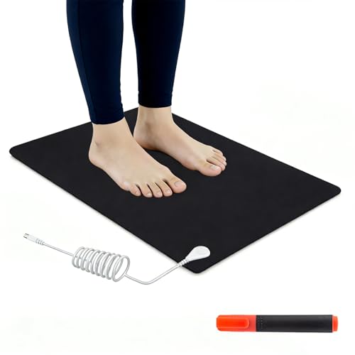 Grounding Mat for Feet, Earthing Grounding Mat for Bed, Pain Relief Earth Connection Therapy for Better Sleep, Meditation, Office, Yoga Grounding Pad with Tester Pen & Cord