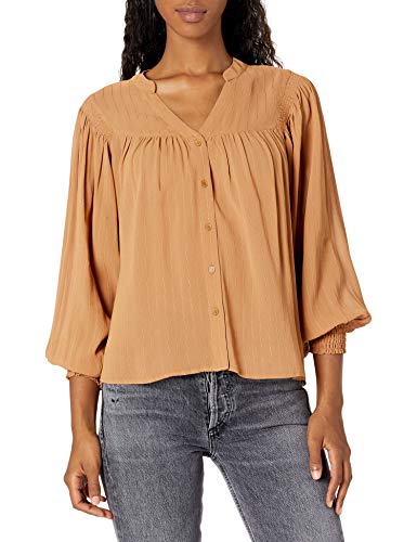ASTR the label Women's Piper V-Neck Long Sleeve Button Front Top, Ginger, S