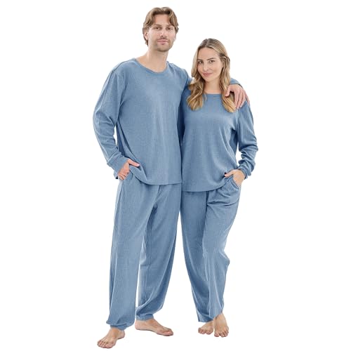 PJGGZ Ribbed Knit Matching Pajamas for Couples - Soft Cozy Pjs Long Sleeve Top & Wide Pant...