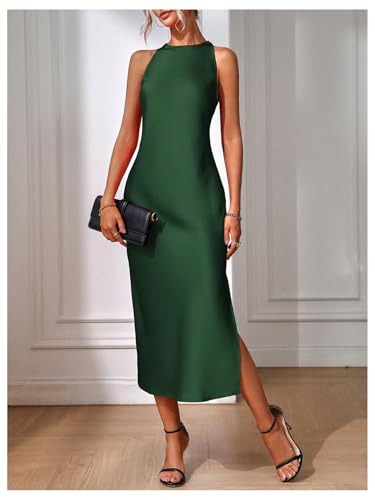 Image of Floerns Women's Elegant Sleeveless Crew Neck Maxi Dress Slit Cocktail Tank Dress